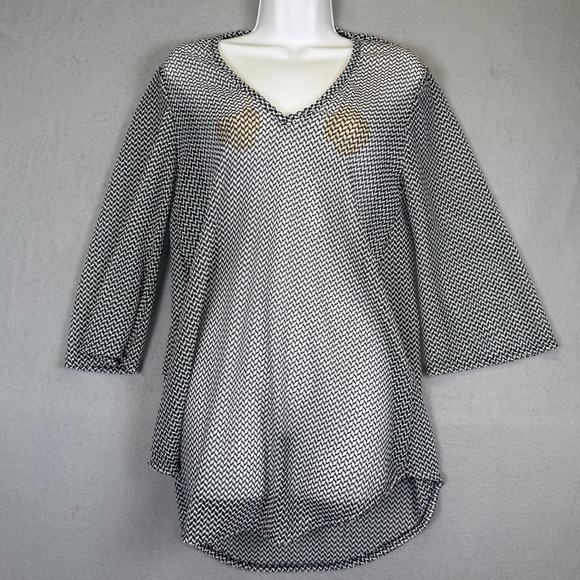 Jordan Taylor Other - Chevron Sheer Mesh Swim Cover Up Tunic V-Neck S Jordan Taylor MOD Boho Beachside